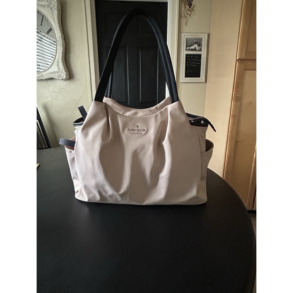 Large Kate Spade Diaper Bag Tan/pink Nylon Easy Wipe Down Shoulder Strap Clean - Picture 3 of 15
